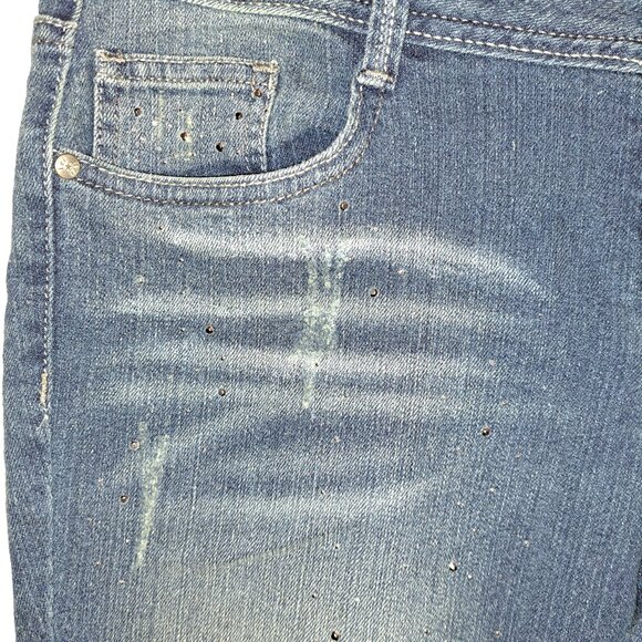 L.e.i  Jeans Ashley Lowrise Distressed Capris w/Rhinestone Embellishments NWT - Picture 10 of 11